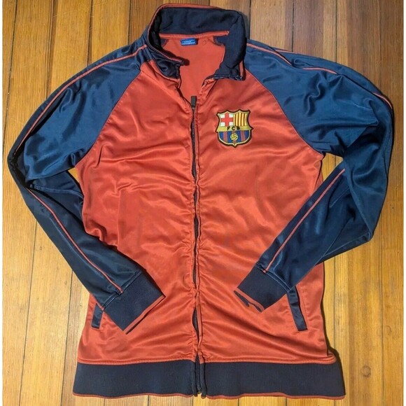 FC Barcelona FCB Large Jacket Zip-up Warm-up Mock Neck Size L Vintage - Picture 1 of 6